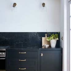 Black kitchen cabinets with black kitchen worktop