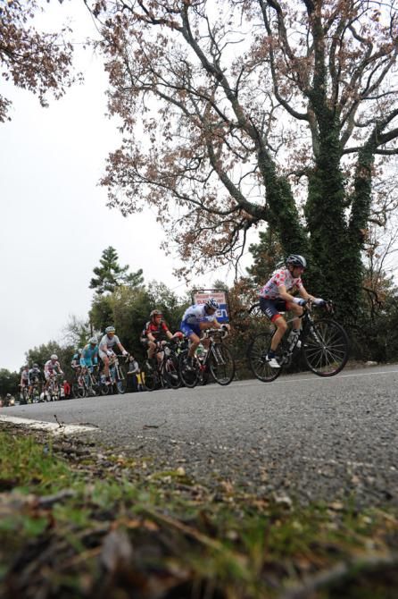 Mountains leader Johann Tschopp (IAM Cycling) at the head of the break.