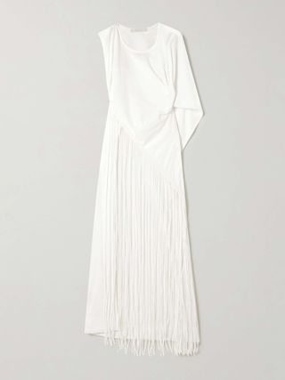 Maceio Asymmetric Braided Fringed Cotton-Jersey Dress