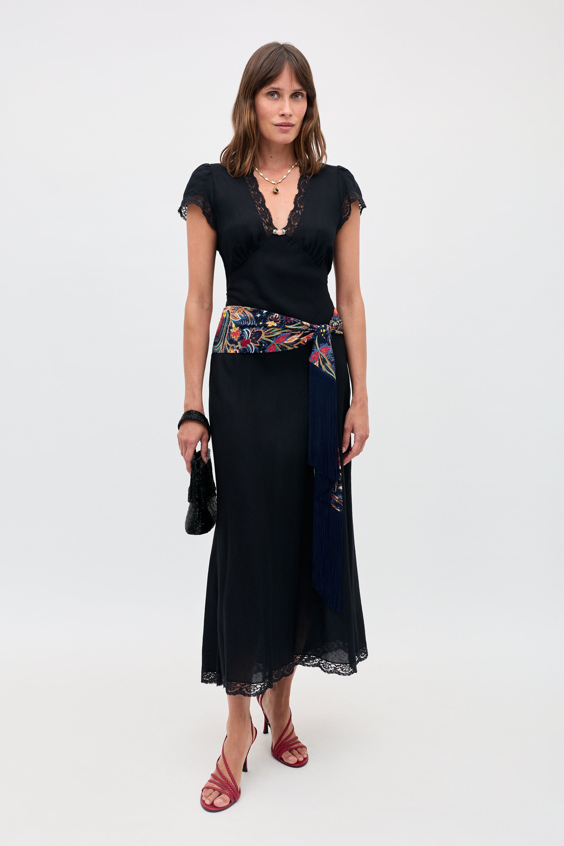 Clarice Linen Midi Dress in Black