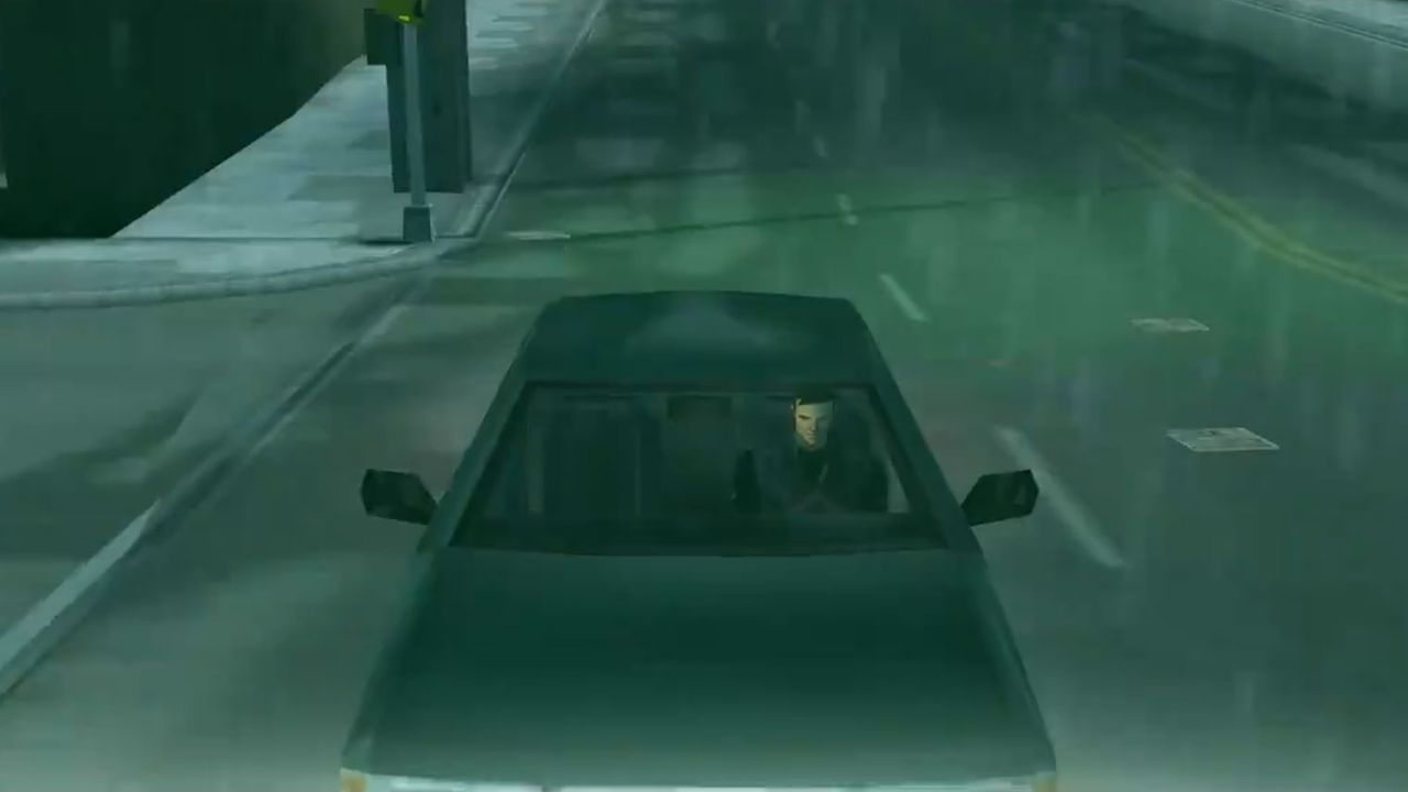 Car driving in the rain towards the screen
