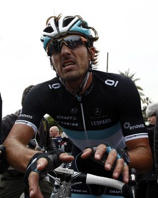 Runner-up Fabian Cancellara (Leopard Trek) at the finish in San Remo.