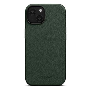 The green leather Woolnut iPhone 14 case. 
