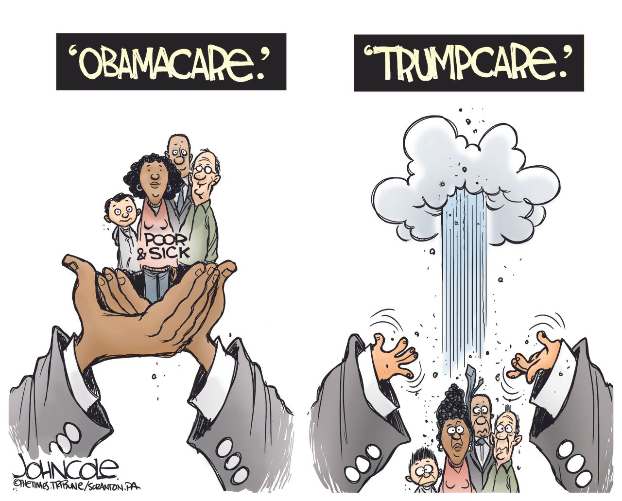 Political cartoon U.S. Obamacare Trumpcare health care reform AHCA