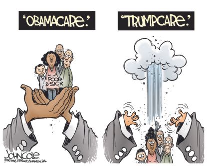 Political cartoon U.S. Obamacare Trumpcare health care reform AHCA
