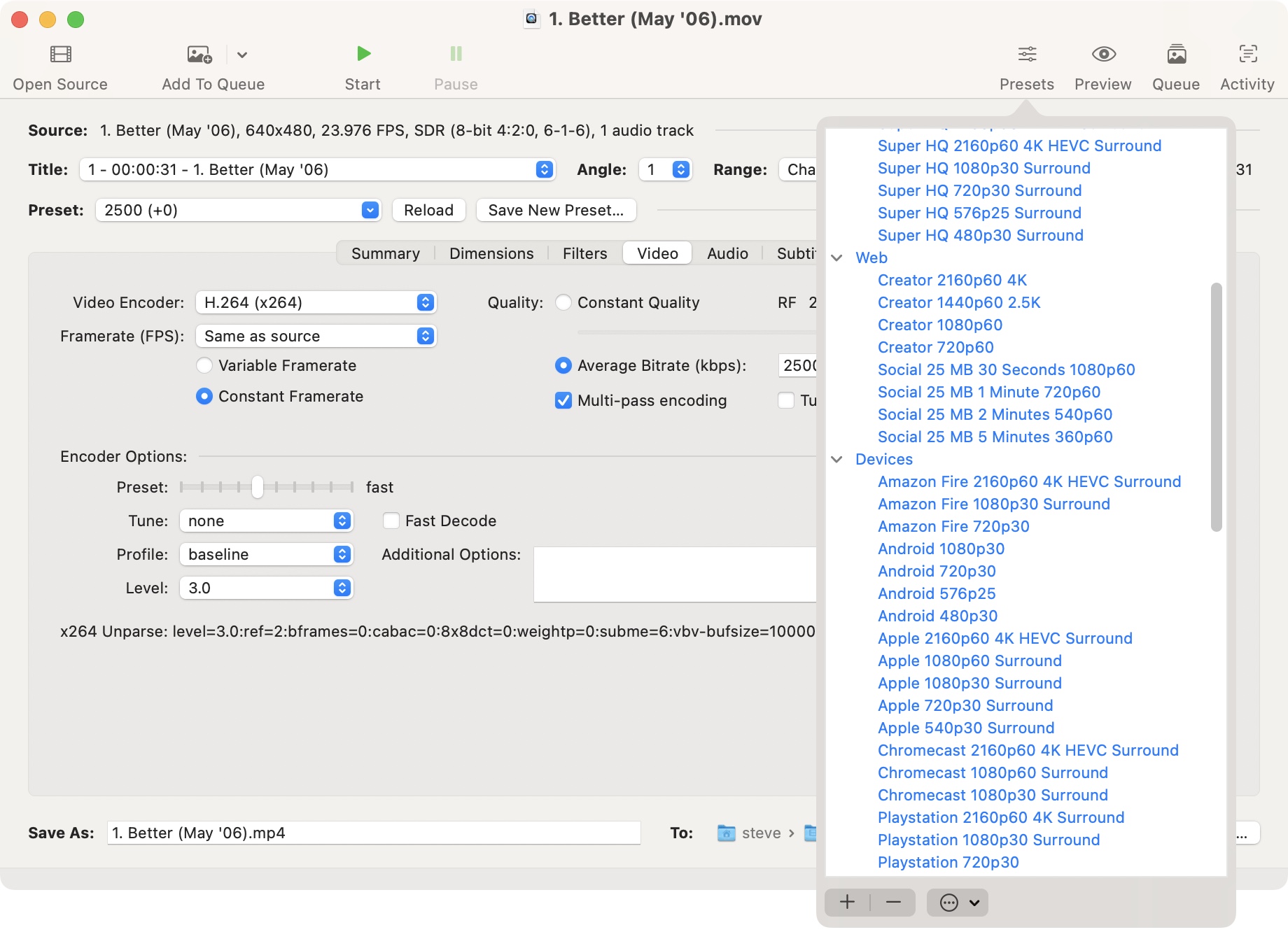 HandBrake during our review process