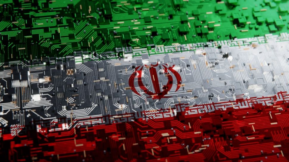 Technology background with national flag of Iran. 3D rendering