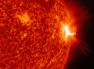 A closeup of the M7.6-class solar flare that erupted from the sun on July 23, 2016 as seen by NASA's Solar Dynamics Observatory.