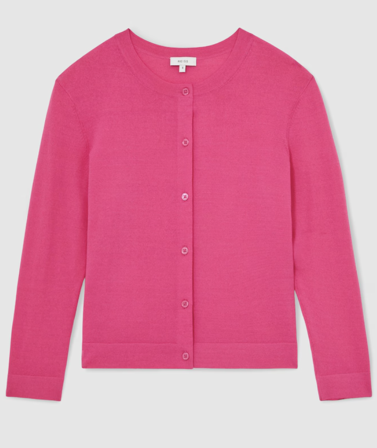 Reiss, Lightweight Cropped Cardigan in Bright Pink