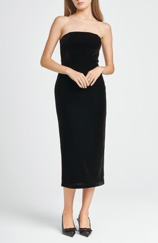 Have It All Strapless Velvet Midi Dress