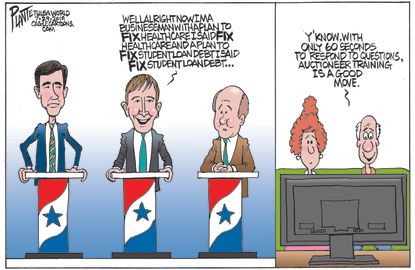 Political Cartoon U.S. Democratic Debate Limited Time Auctioneer Training