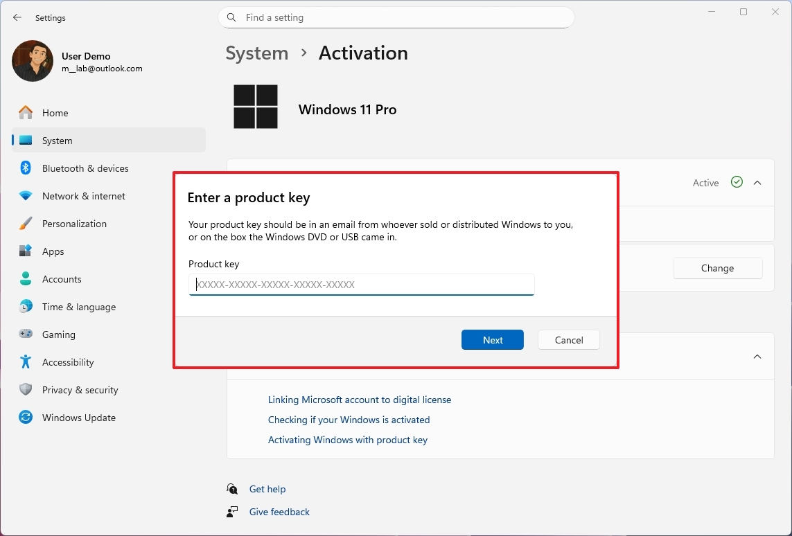 Settings app activation prompt new UI