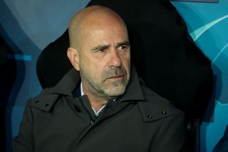 Coach of PSV Eindhoven Peter Bosz looks on during the UEFA Champions League match between RC Lens (RCL) and PSV Eindhoven at Stade Bollaert-Delelis on October 24, 2023 in Lens, France. (Photo by Jean Catuffe/Getty Images)