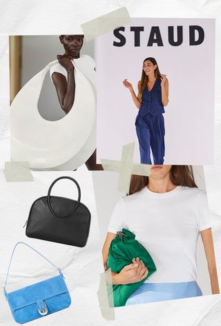 the best Staud bags shown in a collage of runway images from Staud's spring 2024 show