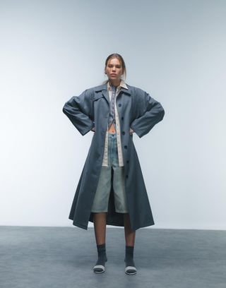 Topshop Tailored Car Trench Coat in Charcoal