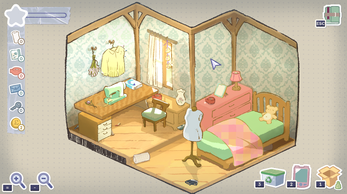 A watercolour isometric room in a video game