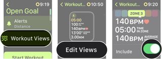 How to set up heart rate zone work out view: Tap Workout Views, tap edit views, and then tap the on switch for the heart rate zone workout view.