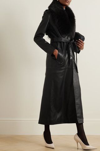 Nour Hammour Dakota belted shearling-trimmed leather coat