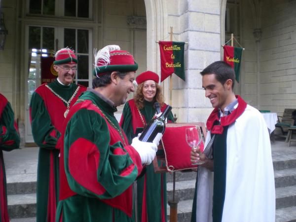 Alberto Contador is honoured by the locals in provincial manner.