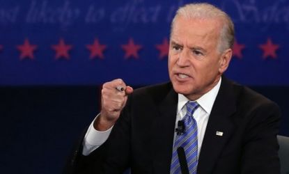 Joe Biden speaks during the vice-presidential debate on Thursday: Nothing in last night's match-up reconfigured the race between President Obama and Mitt Romney, says James Rainey at The Los 