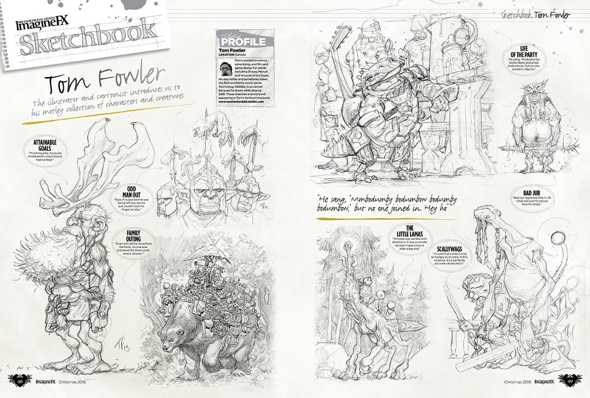 We peer into Tom Fowler&rsquo;s sketchbook to see a motley crew of weird and wonderful characters.