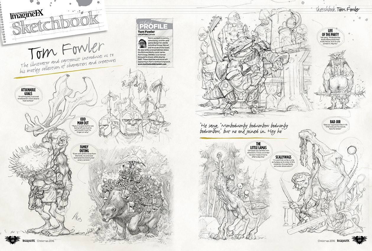 We peer into Tom Fowler&rsquo;s sketchbook to see a motley crew of weird and wonderful characters.