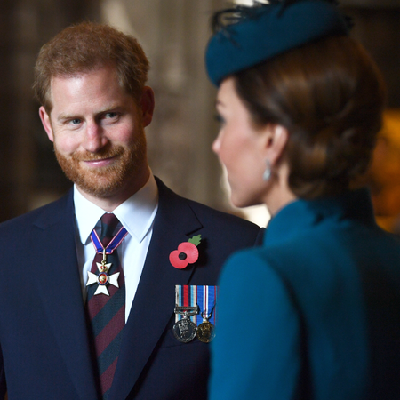 Catherine, Duchess of Cambridge and Prince Harry, Duke of Sussex attend the ANZAC Day Service of Commemoration and Thanksgiving at Westminster Abbey on April 25, 2019 in London, United Kingdom.