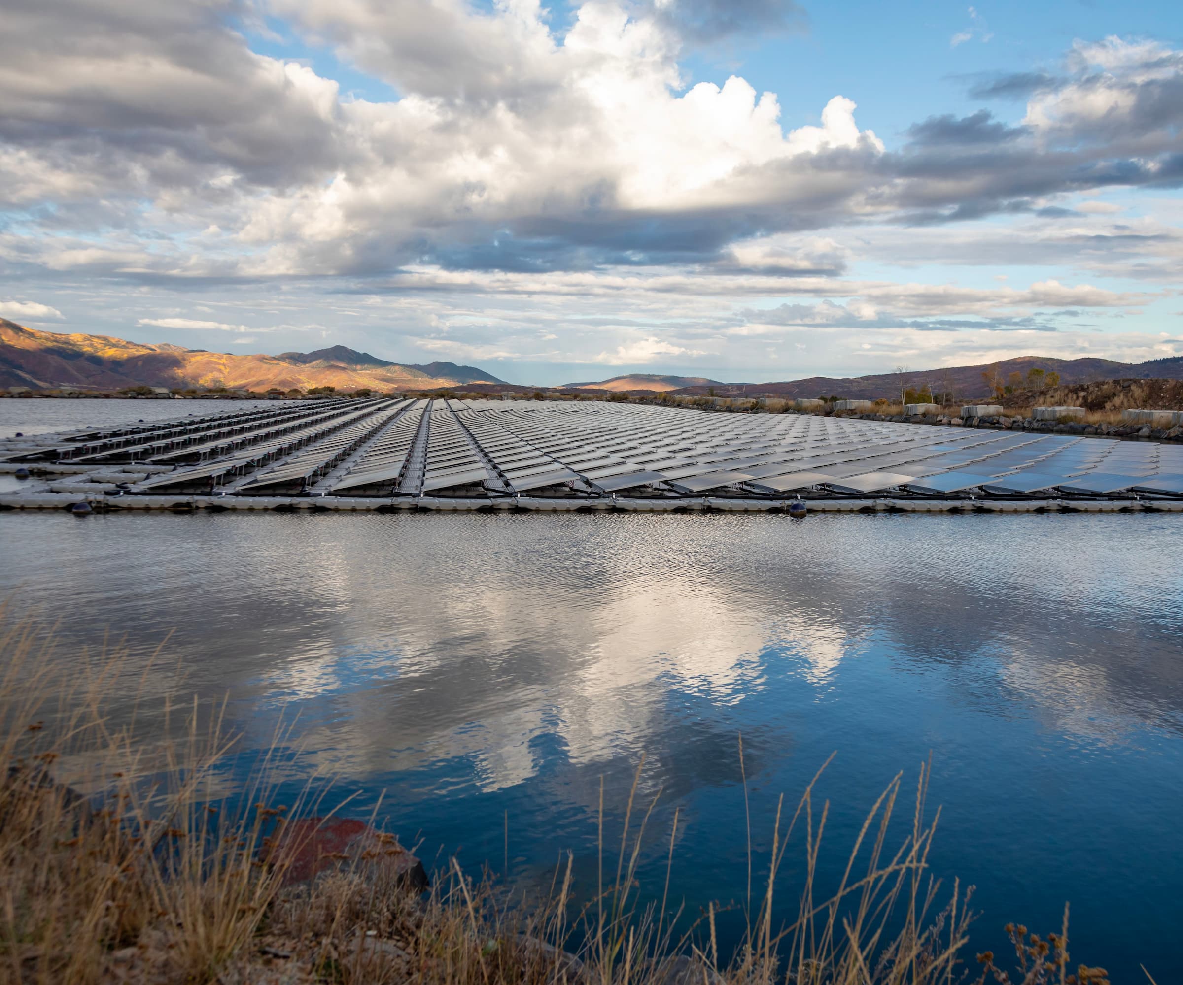 Park City, Utah, Floating solar panels provide power for Mountain Regional Water. The solar array is on the raw water storage pond at the water utility&#039;s Signal Hill Treatment Plant