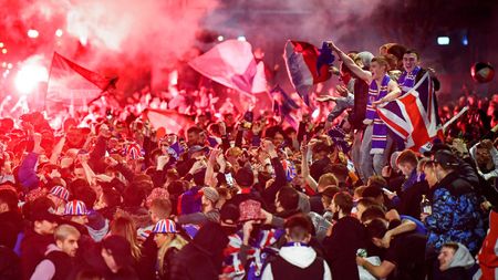 Rangers fans gathered in George Square in Glasgow to celebrate the title win 