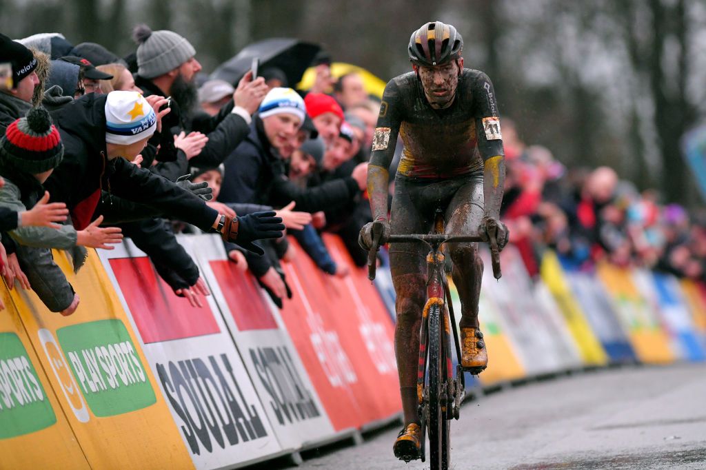 NAMUR BELGIUM DECEMBER 22 Arrival Toon Aerts of Belgium and Team Telenet Baloise Lions during the 11th Namur World Cup 2019 UCICX TelenetUCICXWC on December 22 2019 in Namur Belgium Photo by Luc ClaessenGetty Images