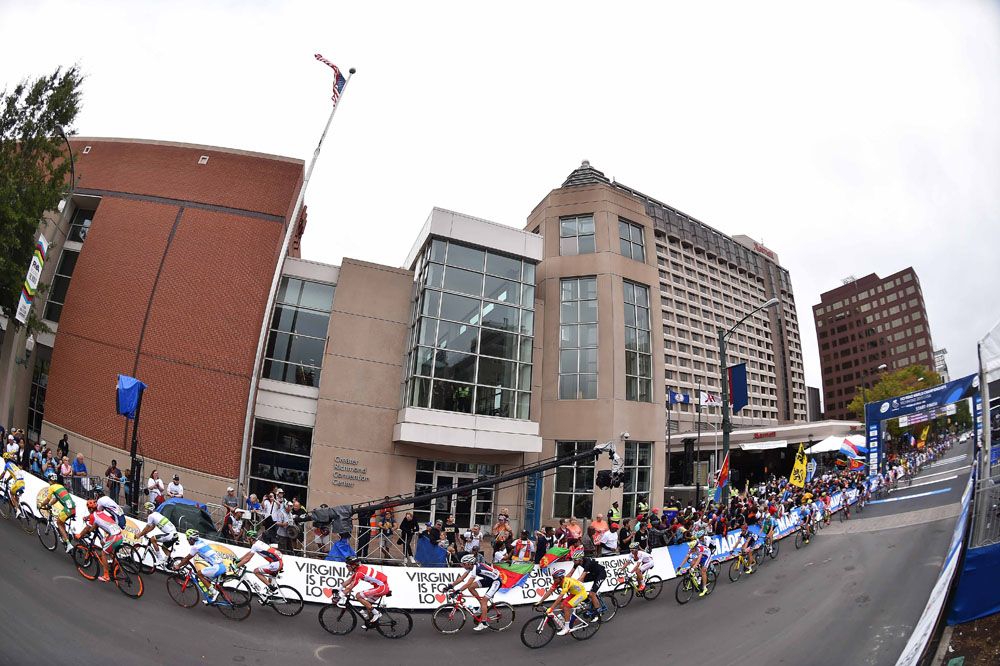 Elite men speeding through the streets of Richmond