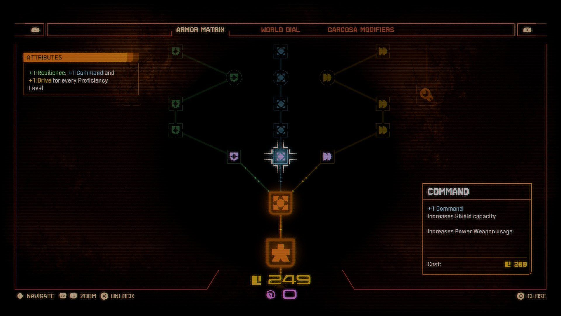 The Armor Matrix skilltree upgrade menu in Saros