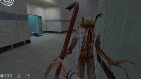 Max Caulfield wallops a headcrab zombie with a crowbar in Half-Life is Strange.