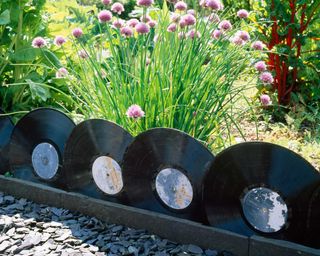 old vinyls used as garden edging