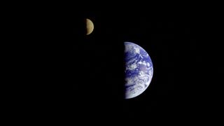 The Earth and the moon, as seen by the Galileo spacecraft in 1992.