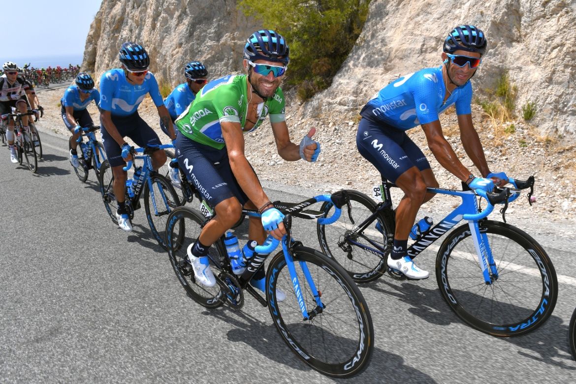Stage 2 winner and points classification leader Alejandro Valverde was in good spirits