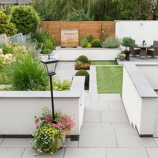 outdoor area with modern garden planters