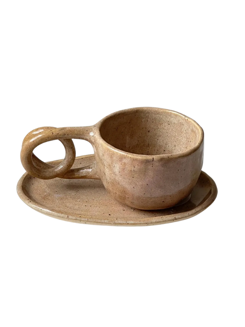 Stoneware Cappuccino Cup and Saucer Set