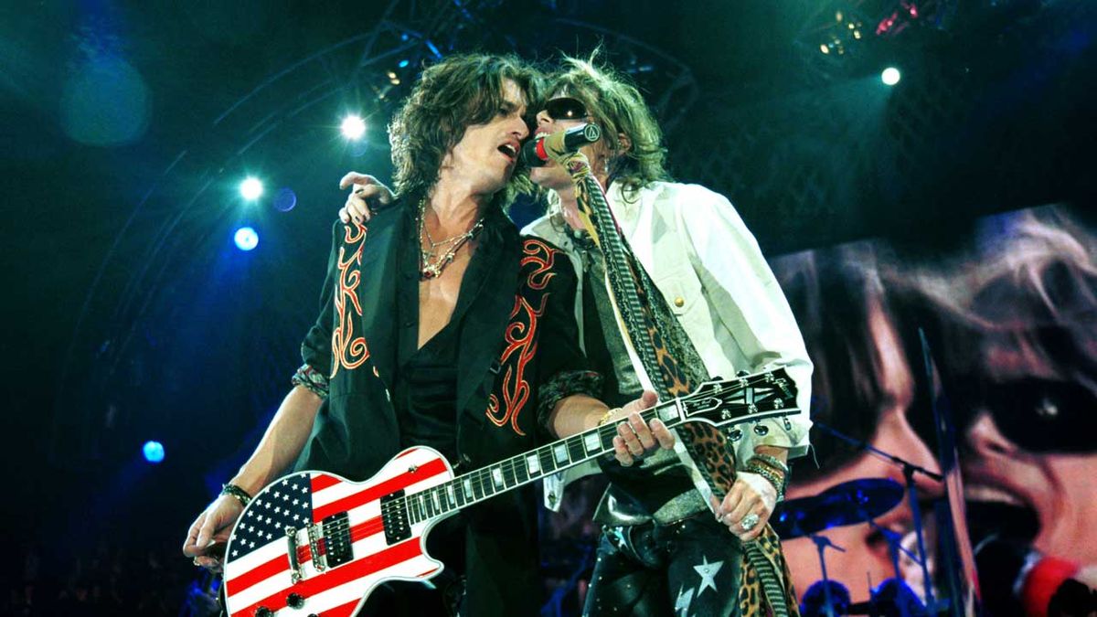 Joe Perry and Steven Tyler onstage