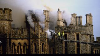 Firemen fighting against fire at Windsor Castle