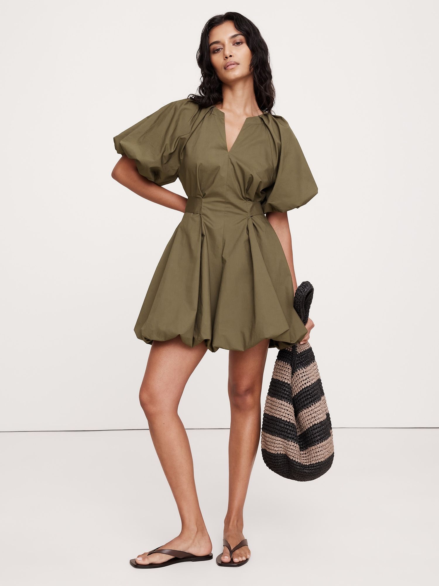 Cotton Poplin Bubble-Hem Mini Dress