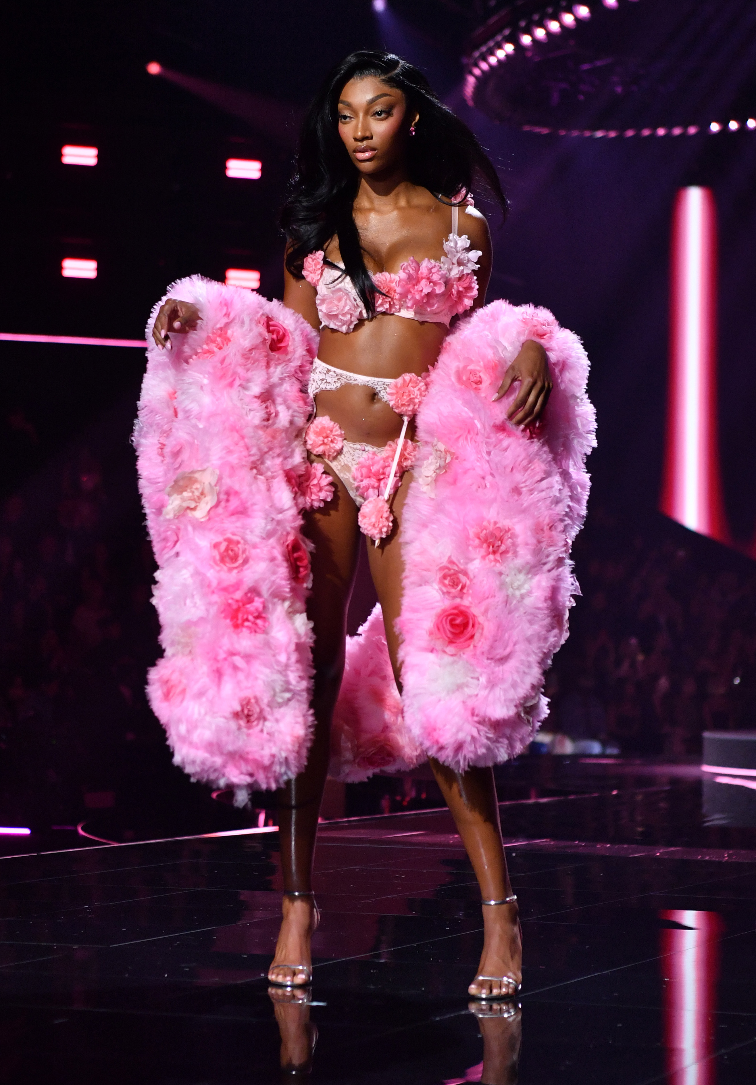 Model on the victoria&#039;s secret fashion show runway 2025.