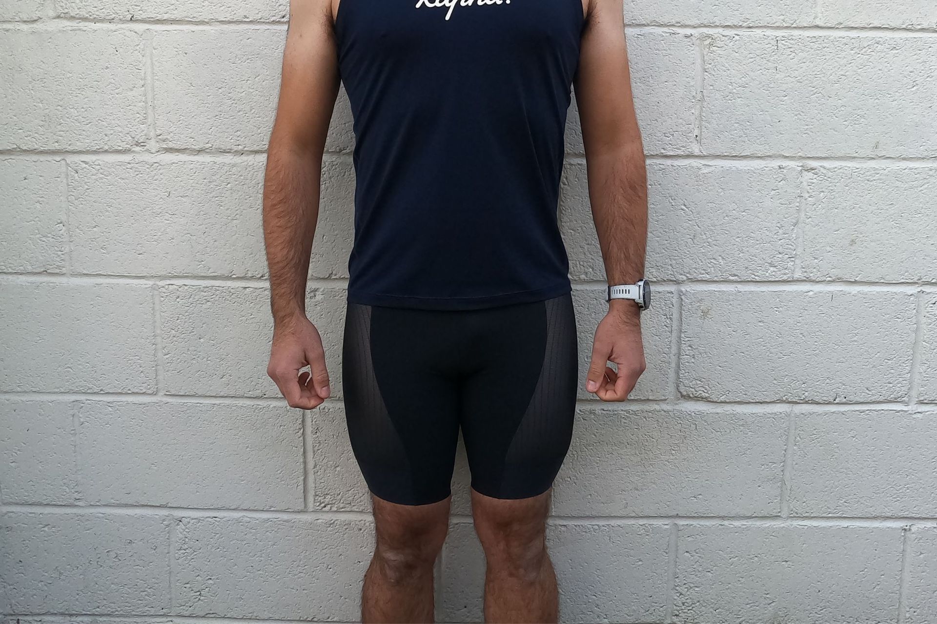 Image shows a rider wearing the dhb Aeron Turbo shorts.