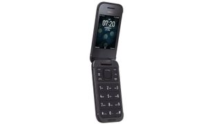 A black Nokia 2760 Flip, one of the best burner phones