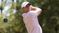 Rory McIlroy takes a tee shot during the Tour Championship