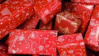 presents wrapped in red festive paper