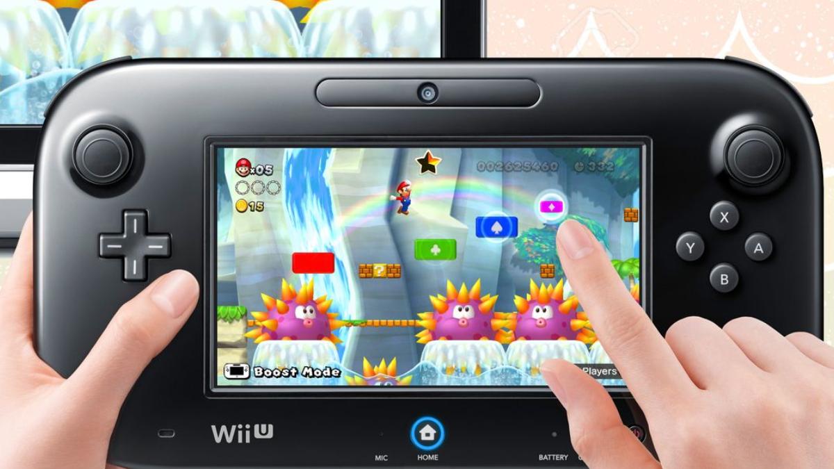 Someone playing Mario on a Wii U