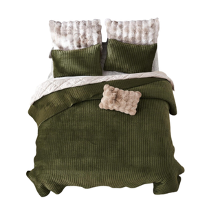 Shalala Velvet Quilt Queen Size,striped Bedding Set,lightweight Velvet Comforter,luxurious Cozy Suede Bedspread and Coverlet With Soft Brushed Microfiber Back for All Season(army Green,full/queen)