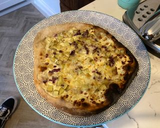 pizza bianco with cheese, onion and potato
