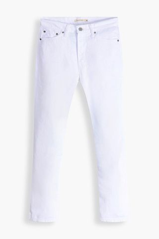 white tapered jeans, best sustainable jeans
